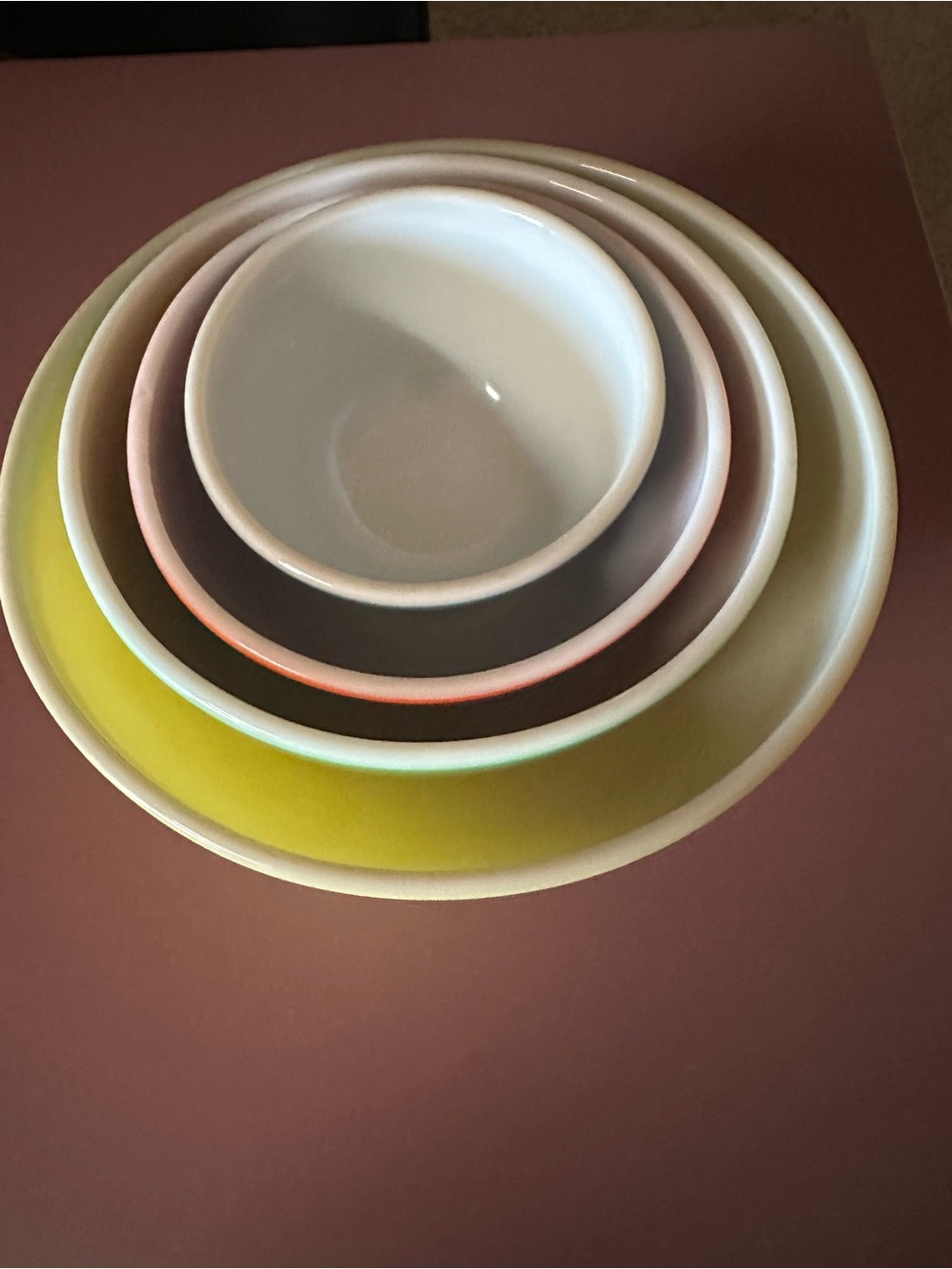 Pyrex Primary Colors Mixing Bowls in good condition.